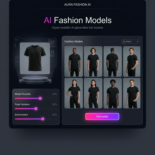 AI generating a fashion model with three distinct angles: front, side, and back